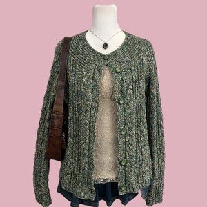 y2k green blue marbled girly granola cottagecore knit cardigan sweater